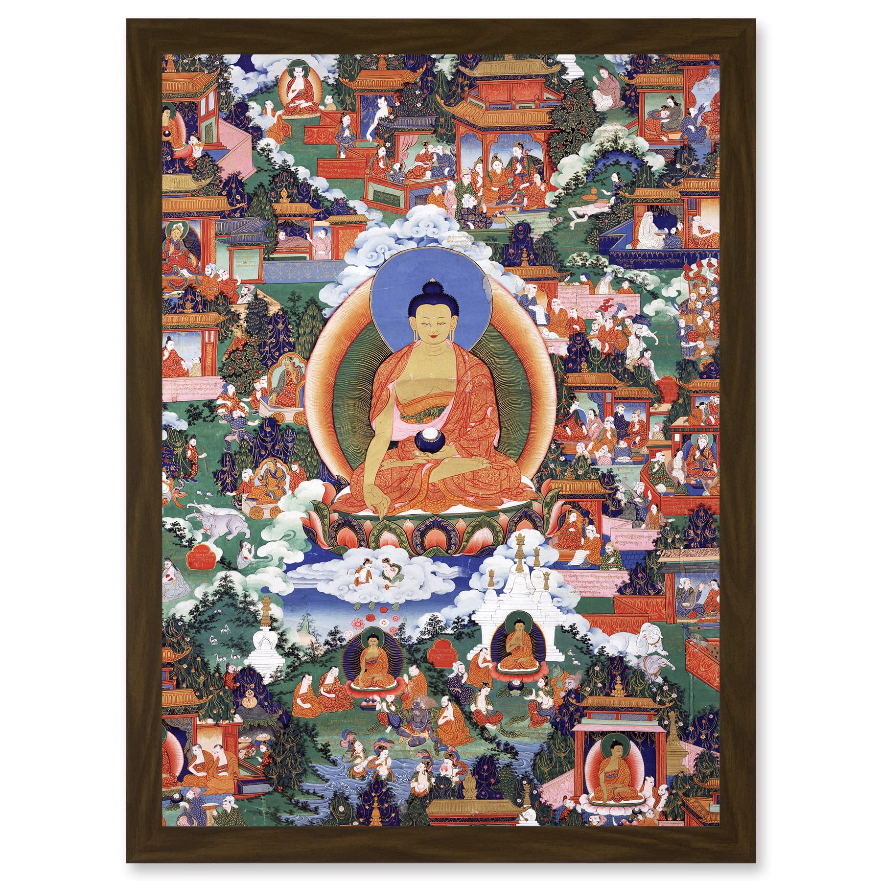 Artery8 Shakyamuni Buddha Avadana Legend Painting Royal Buddhism Artwork Framed Wall Art Print A4