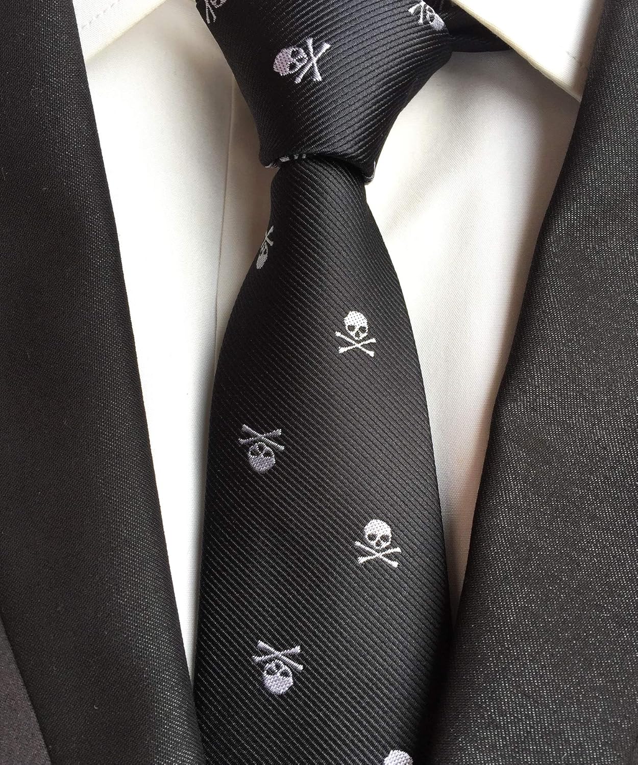 Men's Skinny Novelty Ties Repp Skull Design Jacquard Woven Casual Halloween Necktie - Image 2