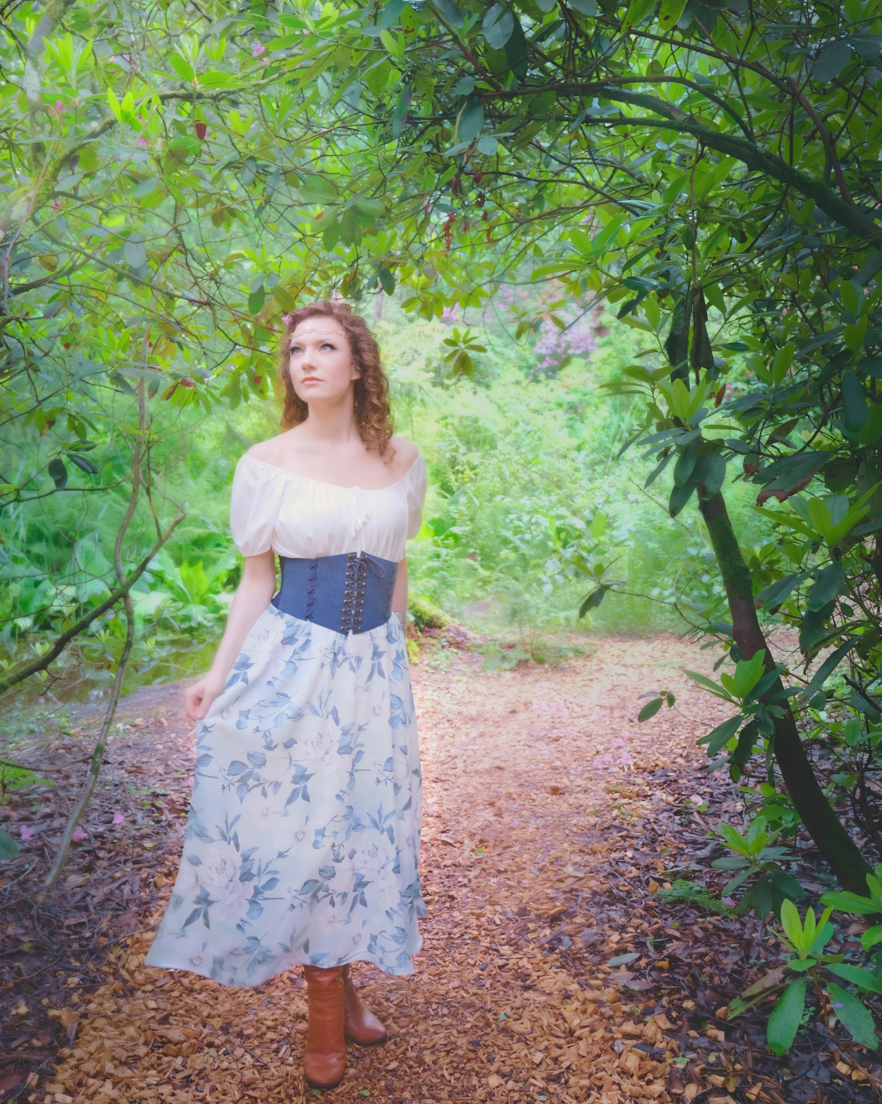 Ameri　Skirt Long Layered Botanical ORANGE SKIRT, Double Cotton Gauze Skirt, Tiered Peasant Maxi Skirt