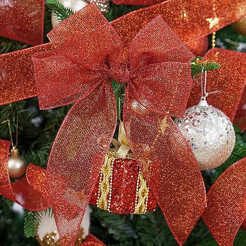 Miniatura 10 de AIMUDI Cinta dorada de Navidad con alambre de 2.5 pulgadas para árbol de Navidad, cinta dorada con purpurina para coronas, envoltura de regalos,