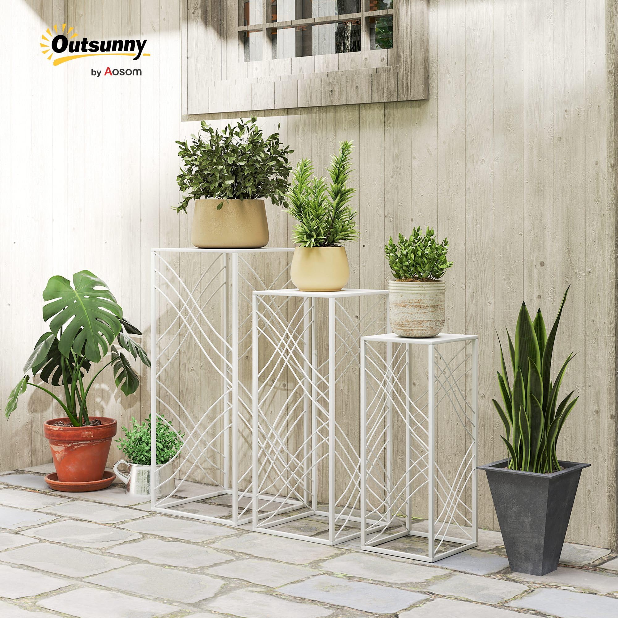 Outsunny 3er-Set Pflanzenständer 50/60/70 cm hoch Blumenständer Weiß