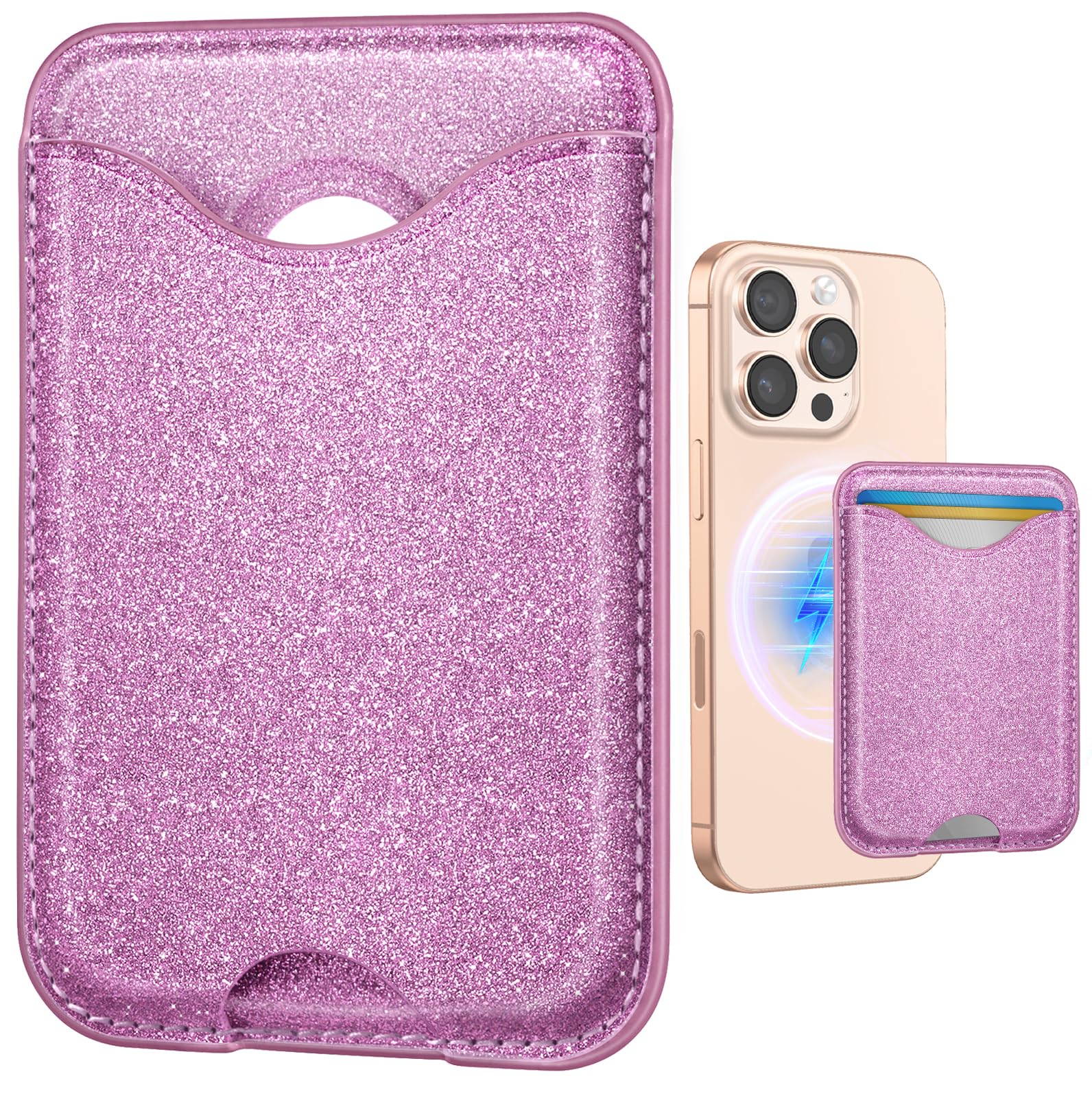 Shorogyt Compatible with Magsafe Wallet Magnetic Card Holder - Glitter Purple Phone Wallets for Women Teen Girls Fashion for iPhone 16/15/14/13/12 Series Slim for Apple Mag RFID Magnet, Fit 3 Cards-image-47