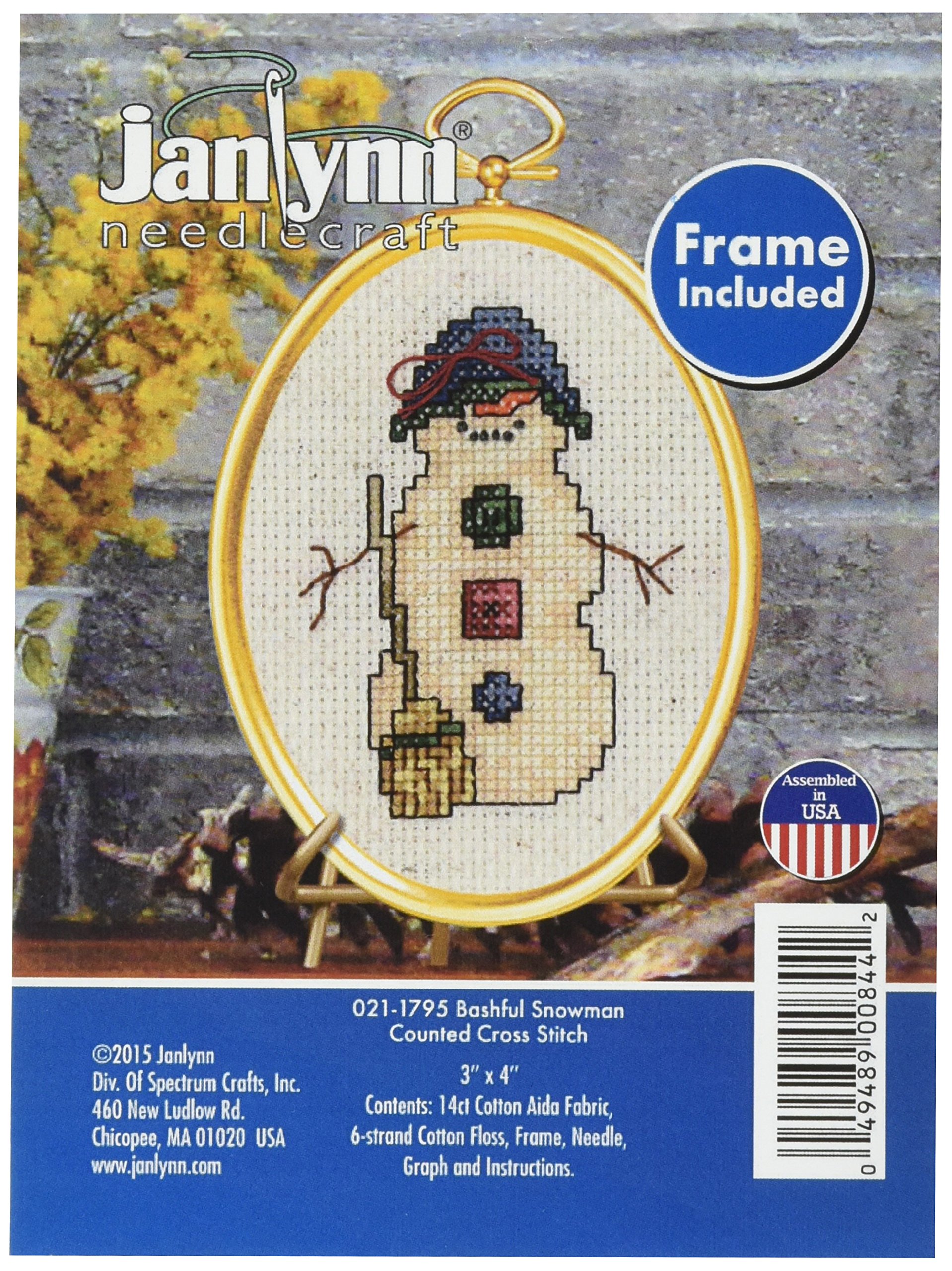 Janlynn 21-1795 14 Count Bashful Snowman Mini Counted Cross Stitch Kit, 3" by 4"