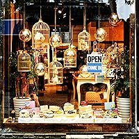 Vista 4 de BAZIC Products Letreros de apertura cerrada para negocios, letreros abiertos de vinilo de doble cara para ventana de negocios con letrero de reloj