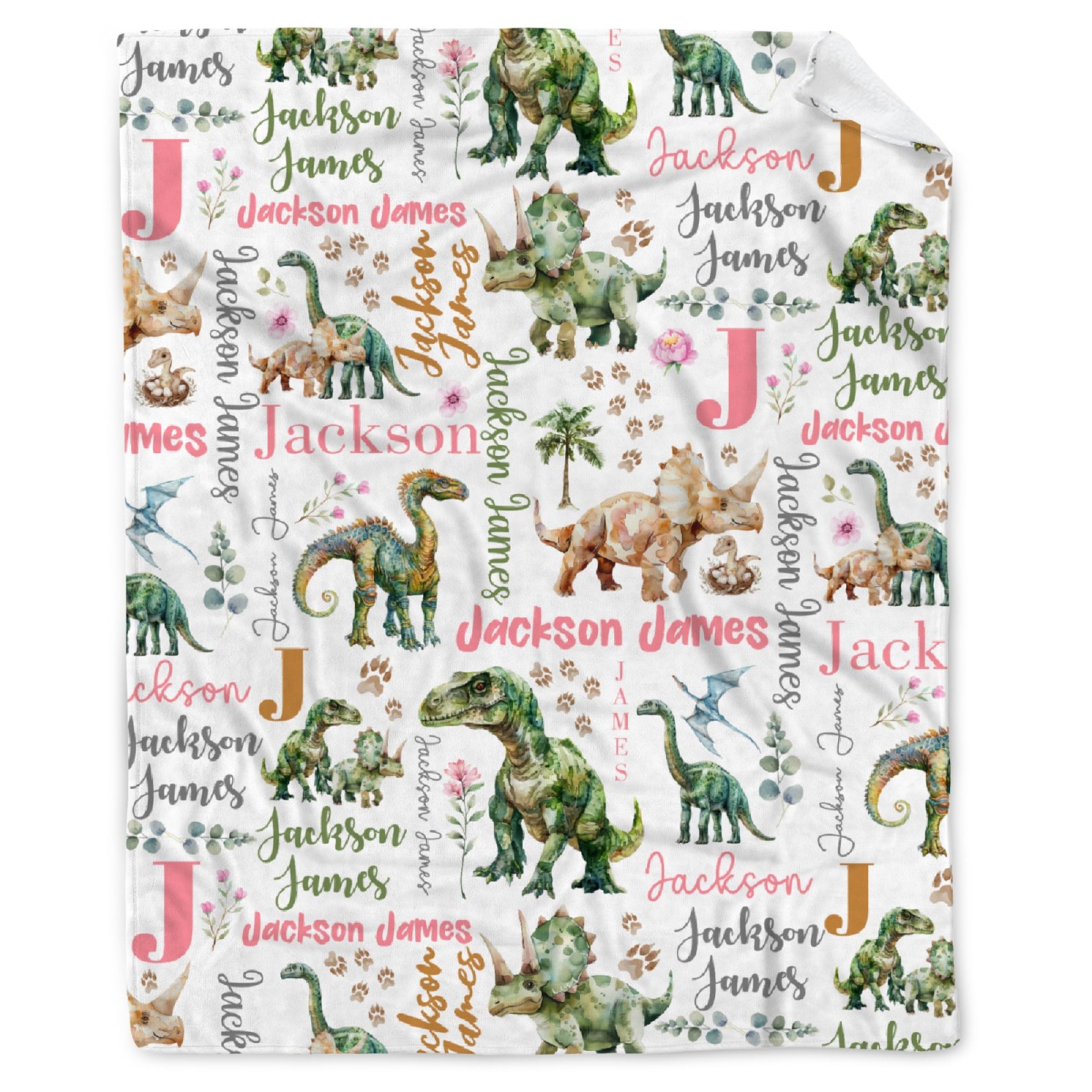 Personalized Dinosaurs Blanket Gift for Boy Girl,Custom Dinosaur Blanket