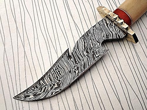 Miniatura 3 de Cuchillo de caza de acero de Damasco de 11.5 pulgadas con gancho de intestino largo, forjado a mano, patrón de torsión de acero de Damasco, hueso de