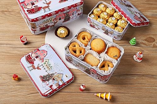 Miniatura 2 de Juego de 3 latas de galletas de Navidad, latas decorativas de regalo para galletas, metal extragrueso, tamaños grandes, medianos y pequeños (rec