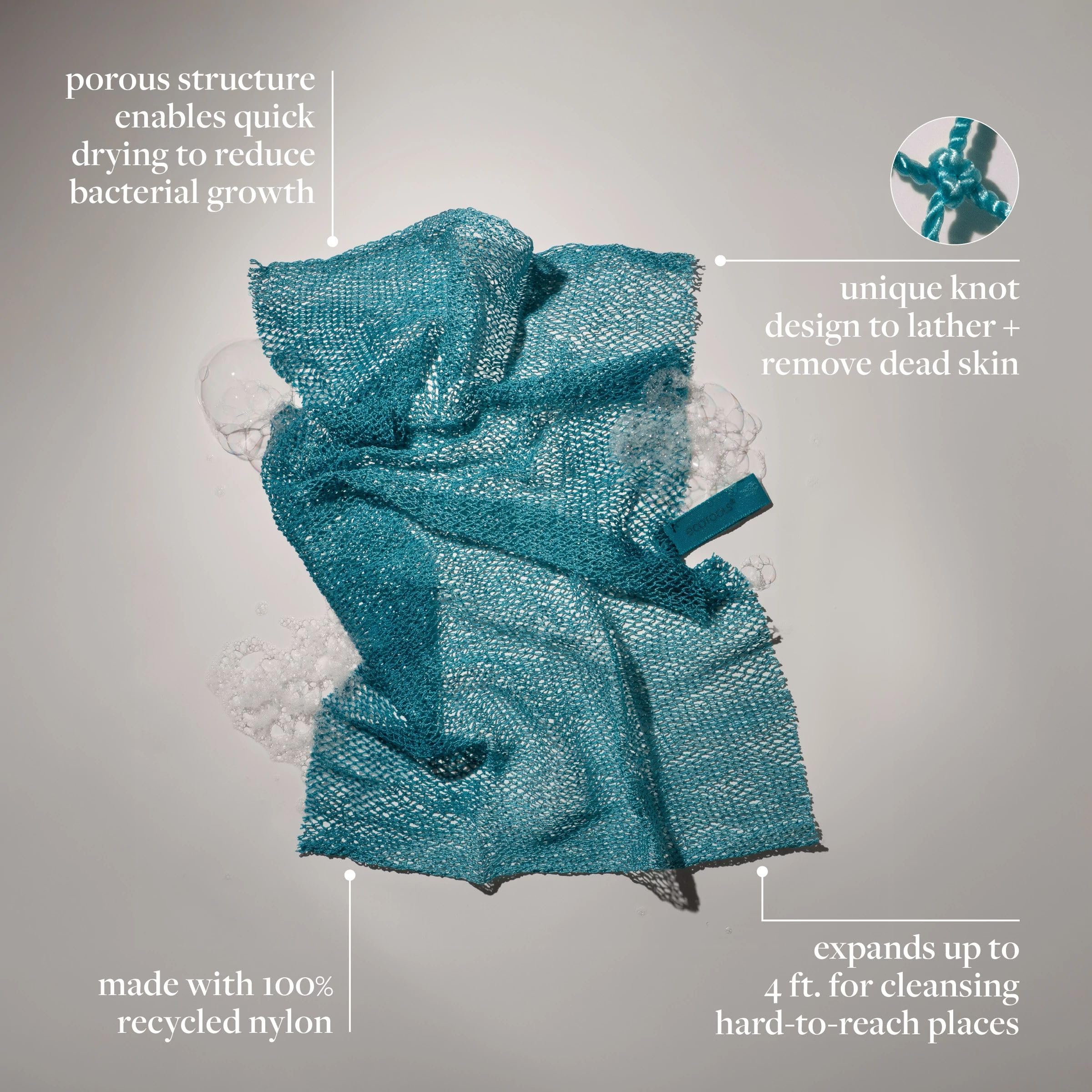EcoTools Peeling-Badennetz, inspiriert von afrikanischem Badennetz-Schwamm, peelt und reinigt den ganzen Körper, flexibel und wiederverwendbar, umweltfreundlicher Körperschrubber, vegan und