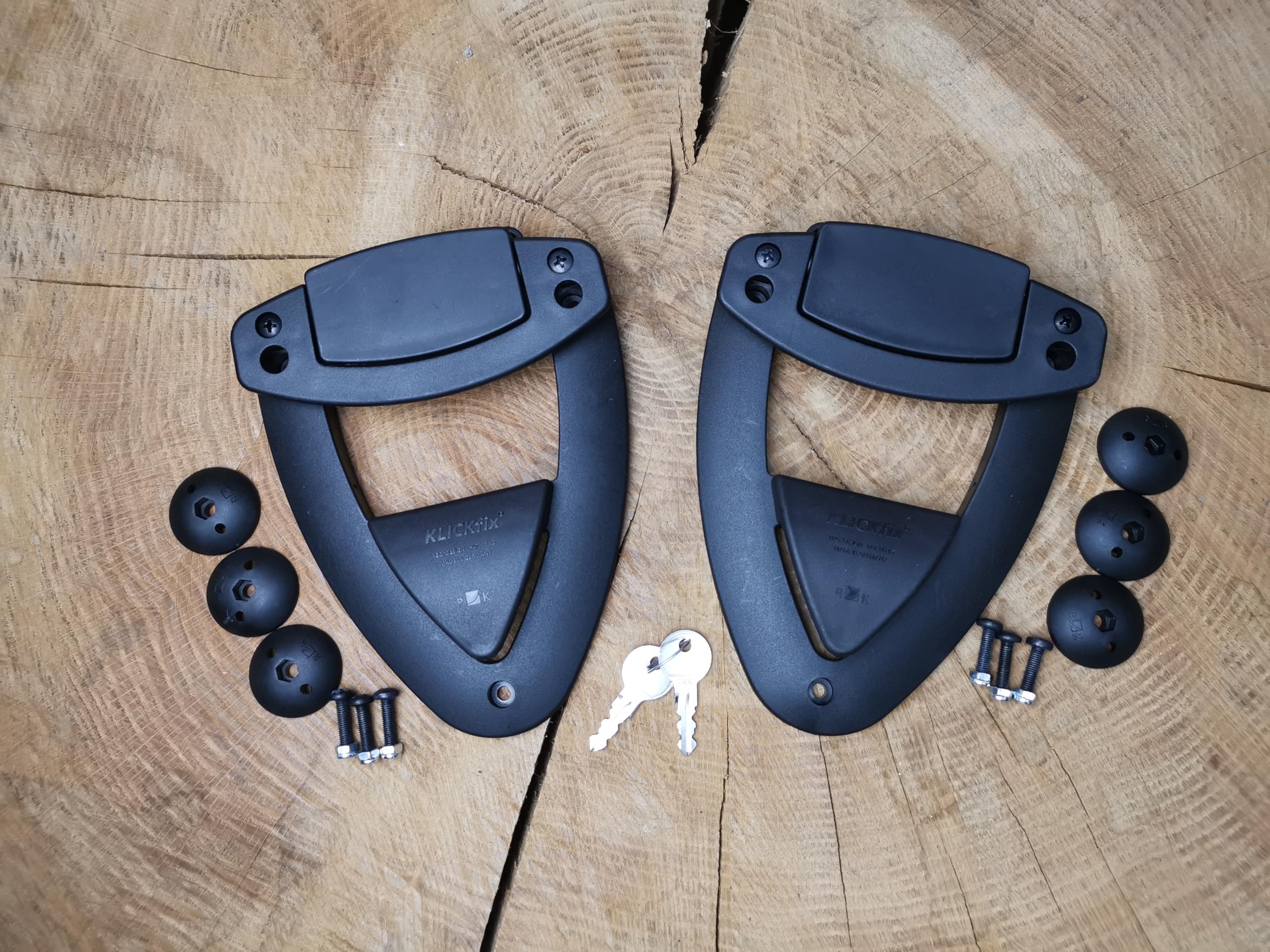 Klickfix Mot Set Sistema de liberación rápida compatible con Click Fix para bolsas de sillín Swing Bags Funda lateral para motocicleta lado izquierdo y derecho Harley Davidson Sportster