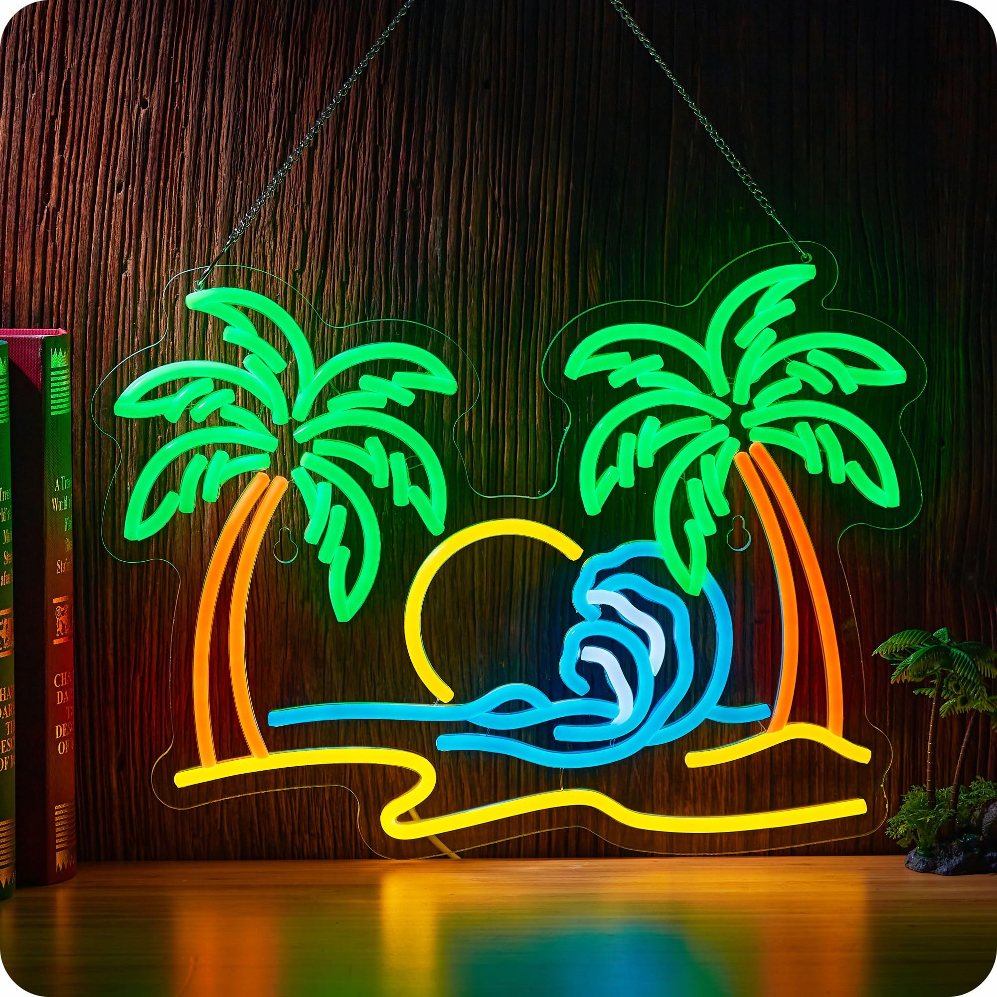 Coconut Tree Summer Beach Neon Sign Palm Tree Sea Wave Sunset LED Light