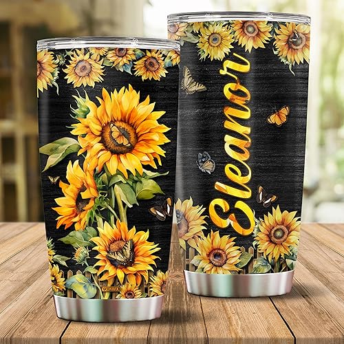 Miniatura 2 de Regalos personalizados de girasol para mujeres, taza de café aislada de acero inoxidable de 20 onzas, taza de viaje, botella de agua, regalo para