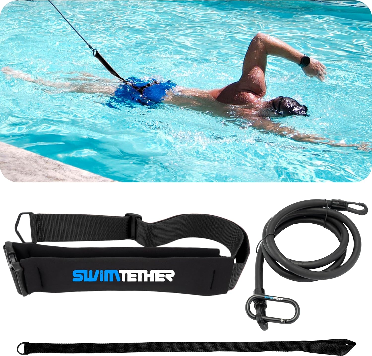 Swim Tether Belt Travel Pack for Stationary Swimming in Pools and Swim