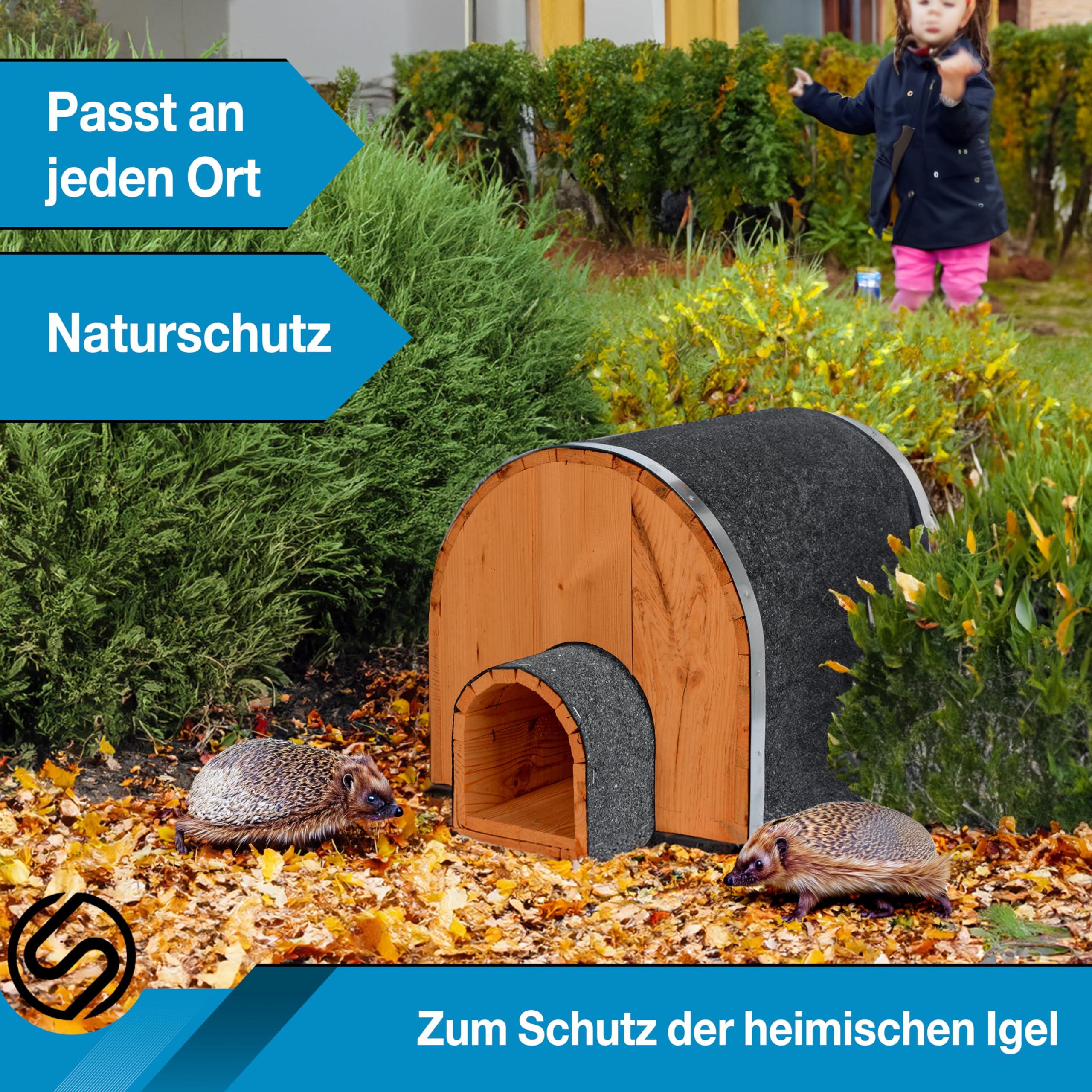 SCHWANFELD® Iglu Igelhaus Winterfest [SCHÜTZT VOR FRESSFEINDEN] - inkl. Dachpappe für optimalen Wetterschutz - Premium Igelfutterhaus mit Vorbau - Hochwertiges Igelhaus aus FSC zertifiziertem Holz
