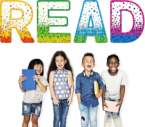 Decoración para el aula, 4 pósteres de lectura de letras de confeti de lectura de letras de confeti, decoración colorida y llamativa, pósteres de