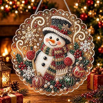 MOSADO Christmas Pearl Art Kit for Adults, DIY Pearl Diamond Painting Suncatcher with 3D Mixed-Size Beads H, 8in