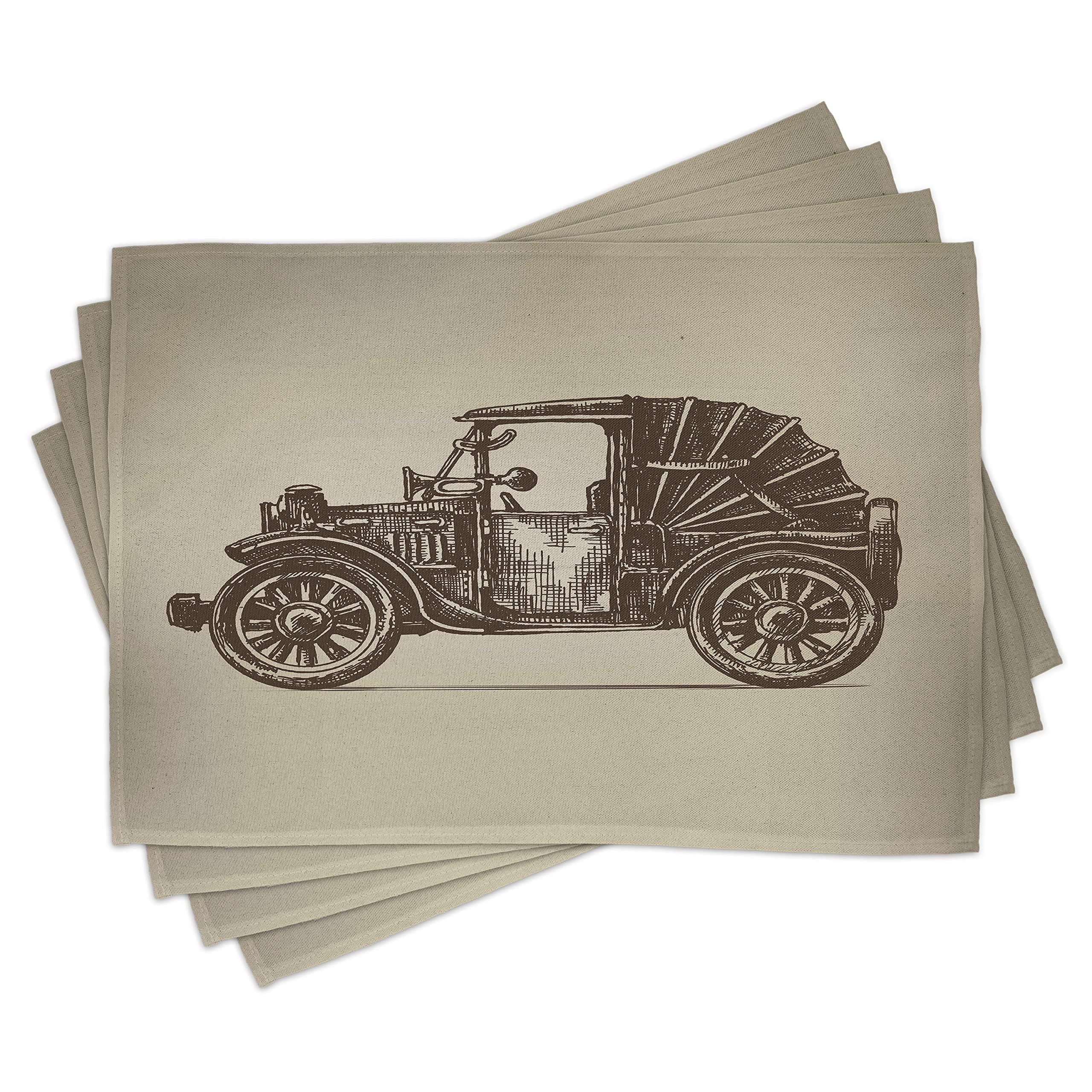 ABAKUHAUS Austin Set 4 Tovagliette Americane In Tessuto Lavabile - Motivi Auto Americane Classiche - Multicolore - 45x30cm - 3