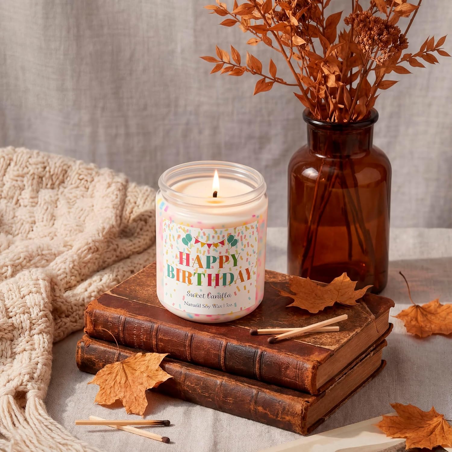 JOYIN Happy Birthday Candle, Vanilla Buttercream Scent, Happy Birthday Gifts for Women, Men, Friends, Mom, Sister, Pure Soy Candles