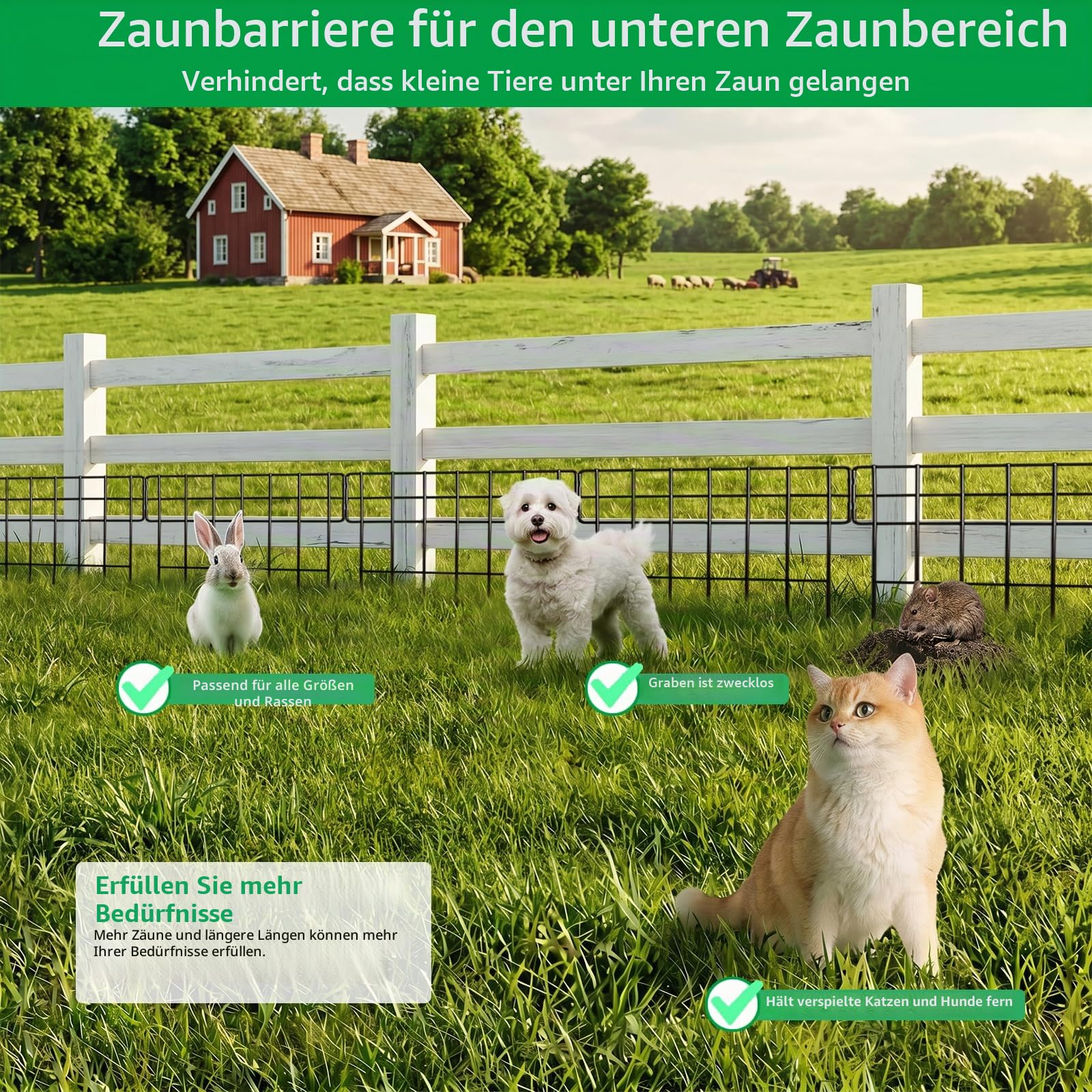 Thealyn 25er-Pack Tierbarriere-Zaun Metall Dekorativer Gartenzaun 43 cm (H) X 33 cm (B) Gesamtlänge 8,2 m Kein Graben-Zaun Patio-Grenze Tierzaun für Hunde Kaninchen im Freien Patio