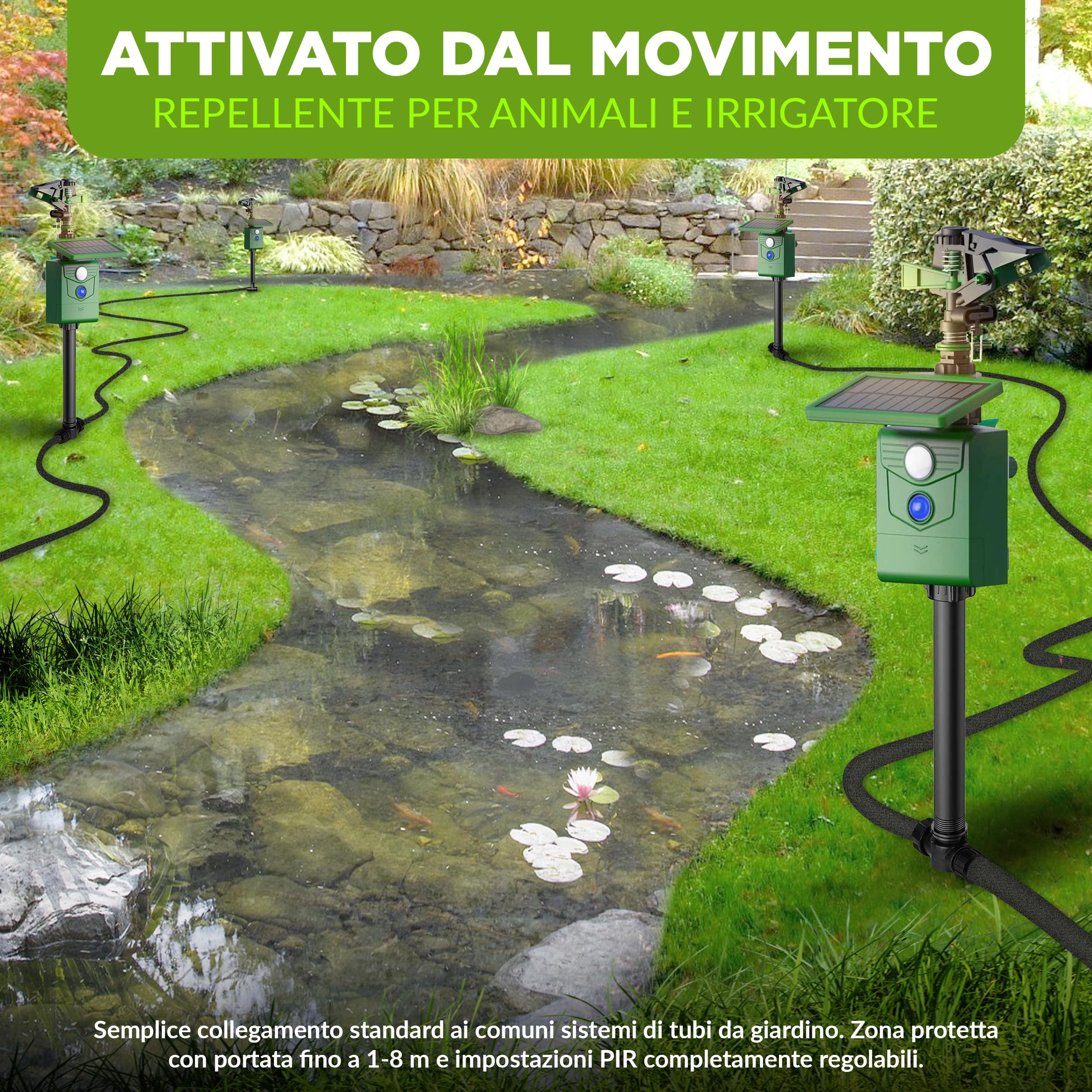 ISOTRONIC® Jet d'acqua Plus Light Dissuasore per animali a energia solare, a energia solare, repellente per cani e gatti, spaventatore per uccelli e aironi per giardino, rilevatore di movimento