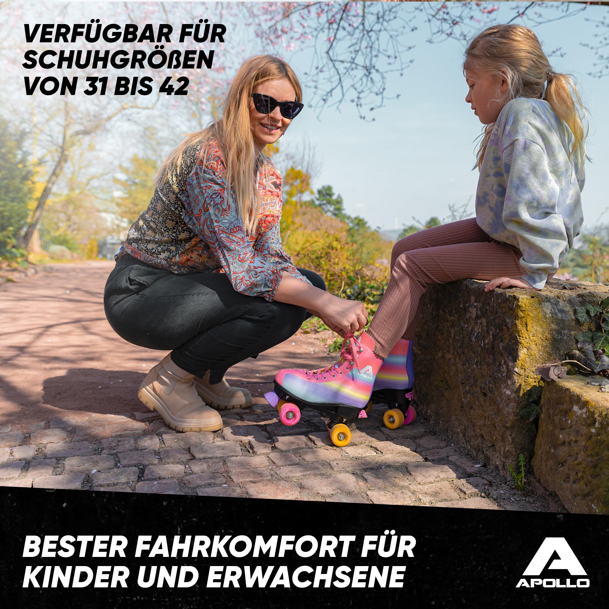 Apollo Disco Roller, Classic Roller | Rollschuhe für Kinder und Erwachsene | größenverstellbare Quad-Skates, 3 Größen, verstellbar von 31 bis 42 | Rollschuhe Damen in schicken Designs