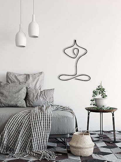 Amazon Com Yogi Metal Wall Art Single Line Metal Decor Yoga Studio Decoration Yoga Lover Decor Living Room Wall Decor Minimal Wall Hangings Home Kitchen