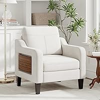 Vista 2 de Silla de acento para sala de estar, sillón moderno tapizado en lino, silla de sofá lateral de tela con estructura de madera con mesa plegable, 2