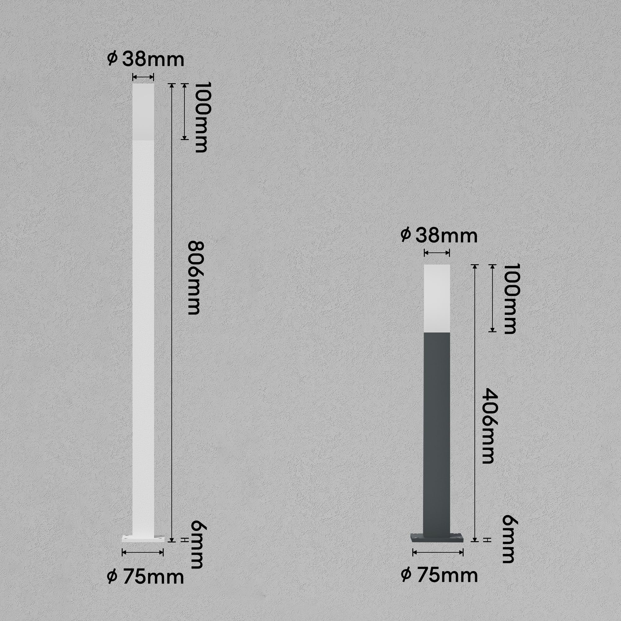 doporro Lampione da Giardino LED 3000K, Paletto Esterno Quadrato IP65 in Alluminio Grigio Scuro H40cm, Luce Calda per Vialetti, Giardini, Cortili e Ingressi
