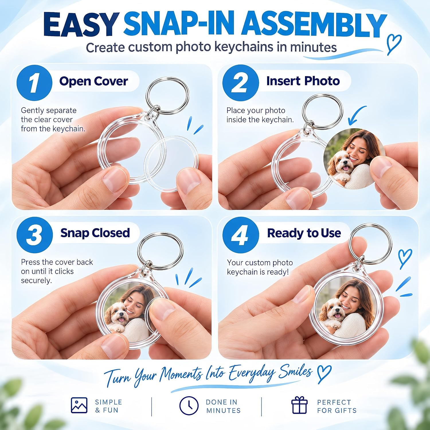 100Pcs Circular Photo Keychain, Acrylic Keychain Blanks Clear Photo Keyring