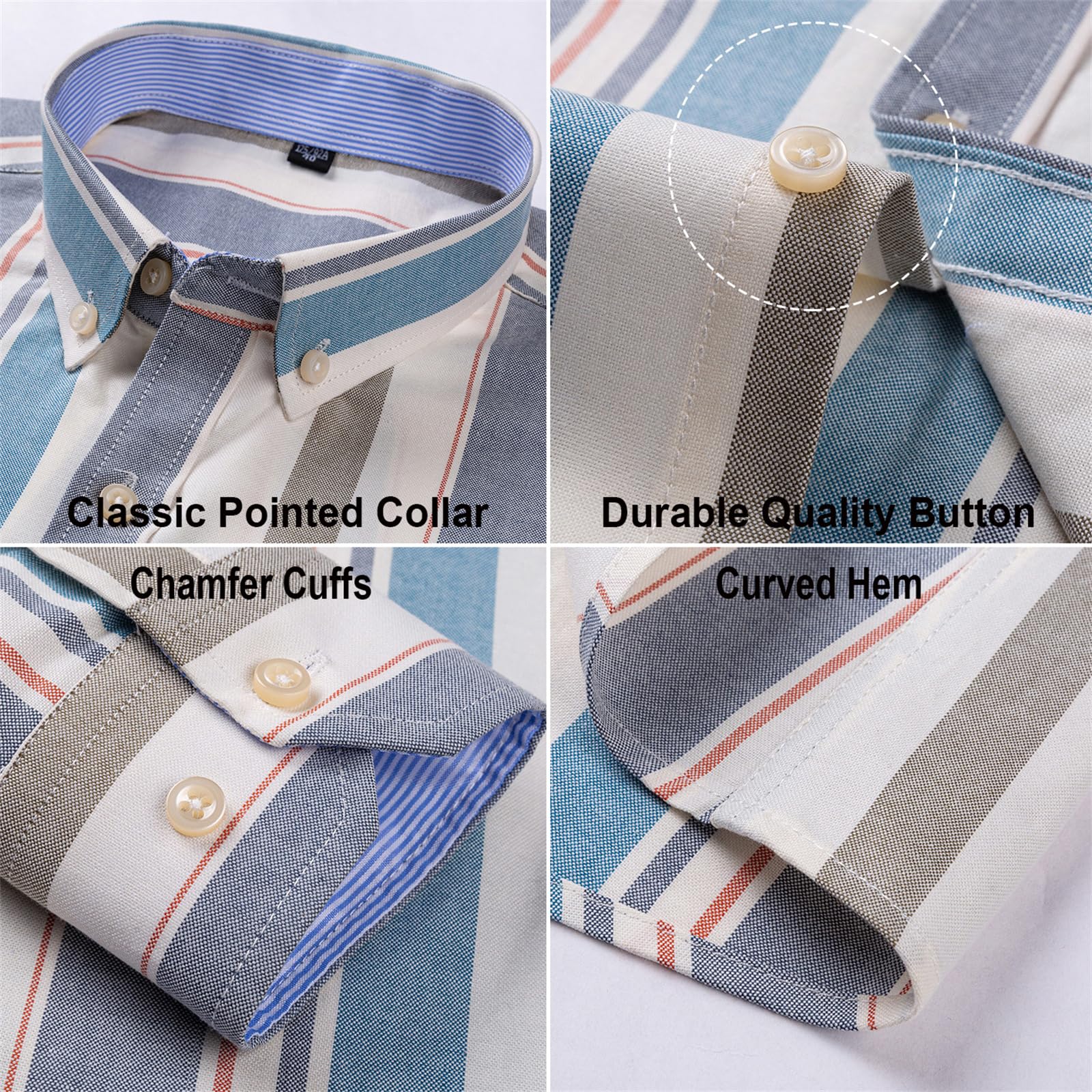 Camisas Oxford para hombre, camisa casual de algodón de manga larga, con botones, a cuadros, formal, camisa de gran tamaño, talla S ~ 7XL