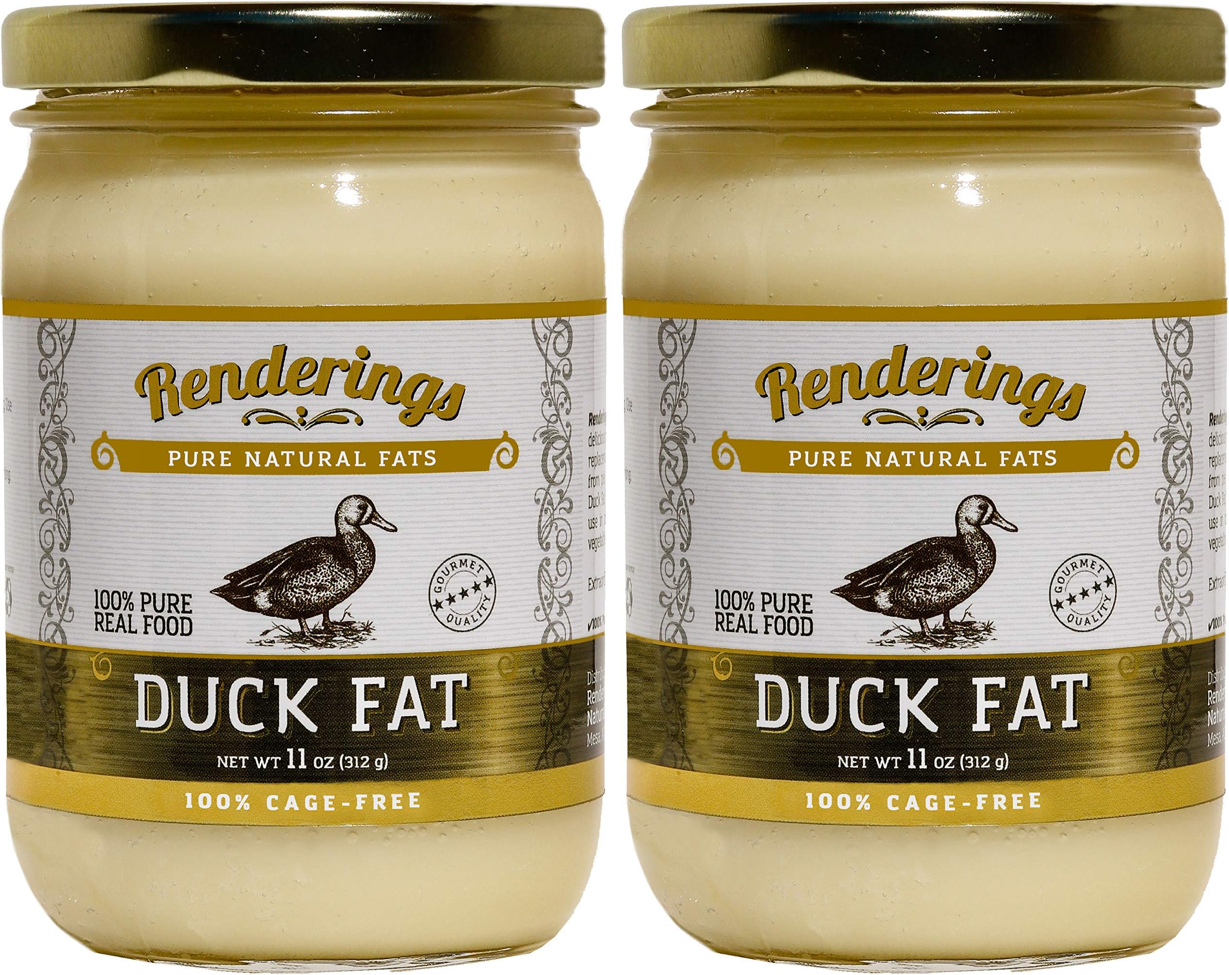 Rendering's Duck Fat, Premium Cage-Free, Gourmet Cooking Oil, 11 oz (2-Pack)
