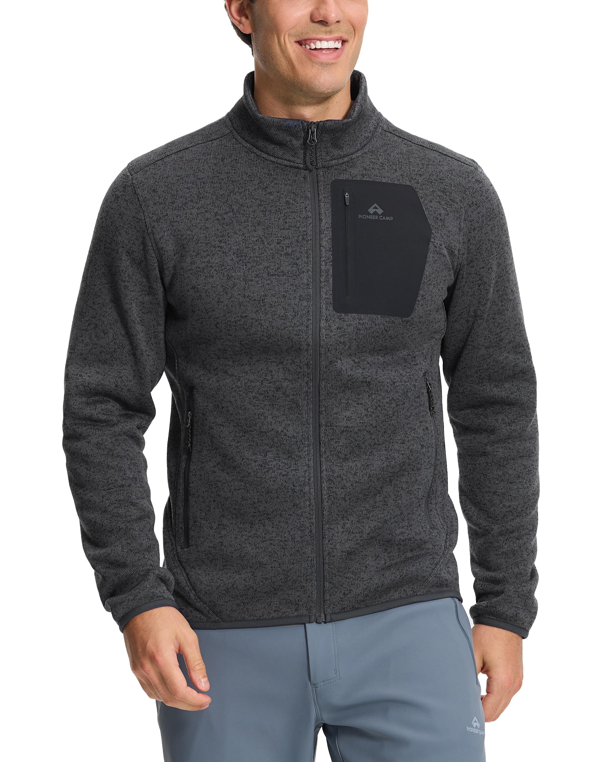 Herren Fleecejacke Strickjacke Ohne Kapuze Pullover Wandern Alltag | 100% Polyester,Antistatisch,Atmungsaktiv,5Taschen,Winddicht,Stehkragen,ElastischerSaum,OhneKapuze,Für Trekking,Wander