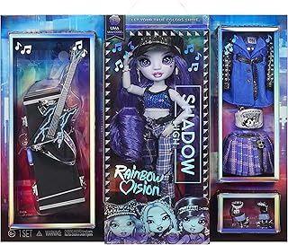 Rainbow High Vision and Neon Shadow-Uma Vanhoose (Neon Blue) Posable Fashion Doll. 2 Designer Outfits to Mix & Match, Rock Band Accessories Playset, Great Toy Gift for Kids 6-12 Years & Collector
