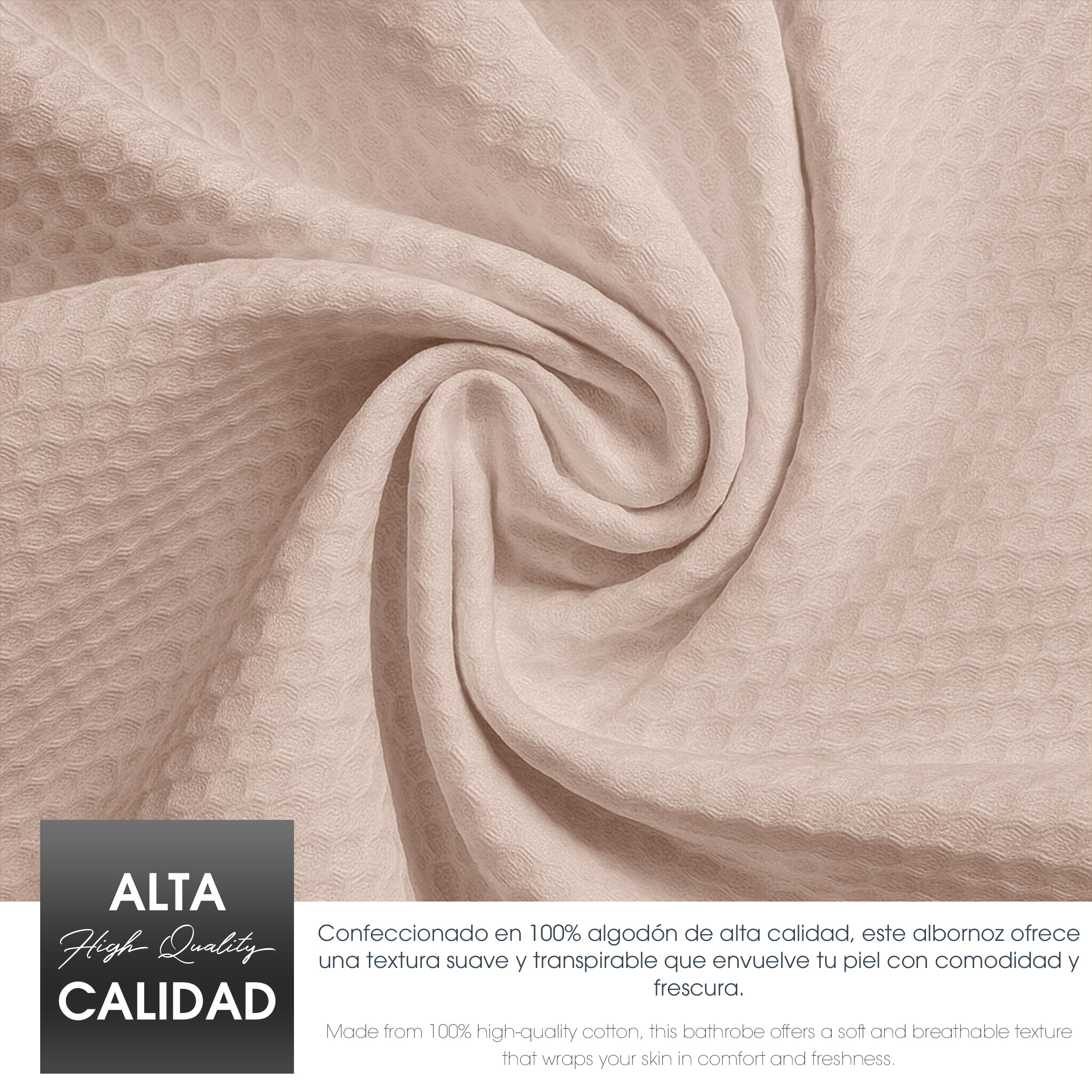 Albornoz Unisex para Hombre y Mujer con Bolsillo y Cinturón - Bata de Casa Suave, Secado Rápido y Alta Absorción - Textura Gofrada 100% Algodón 400gr