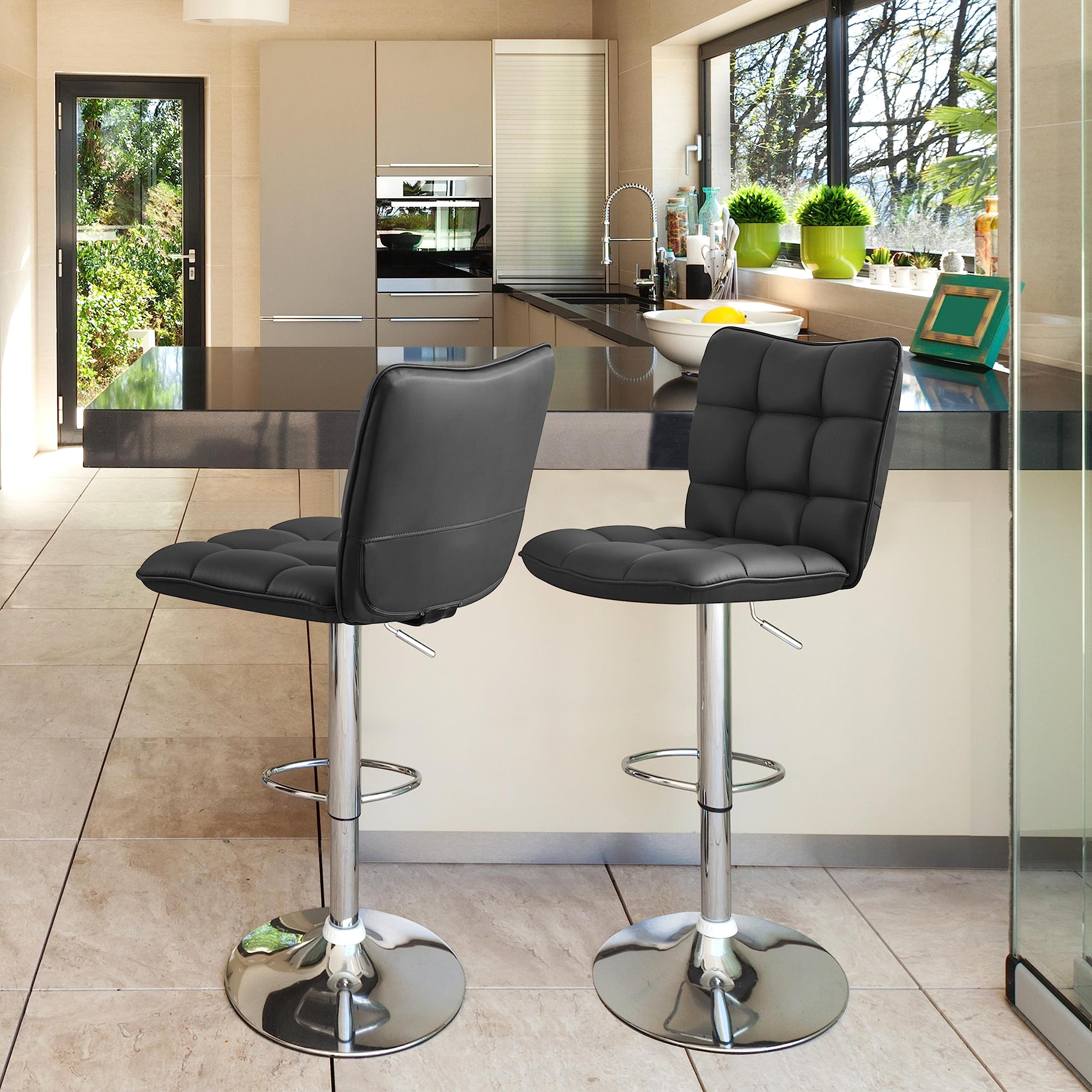Yaheetech 2er Set Barhocker Barstühle 360°Drehbar Küchenstühle mit Rückenlehne und Fußstütze, Barstuhl PU-Kunstleder Sitzhöhe 62,5 cm - 83 cm für die Küche/Bar/Salon, Höhenverstellbar Schwarz