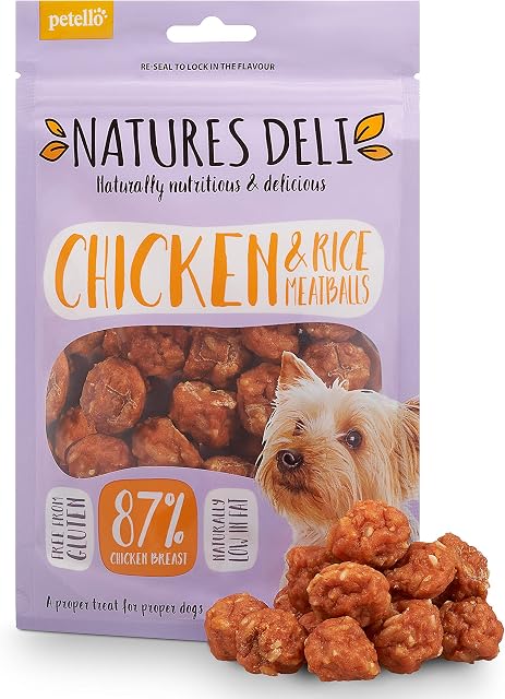 Natures Deli Chicken and Rice Meatball Dog Treats - Nutritious, Naturally Low Fat, Gluten Free, Vital Proteins - 100g