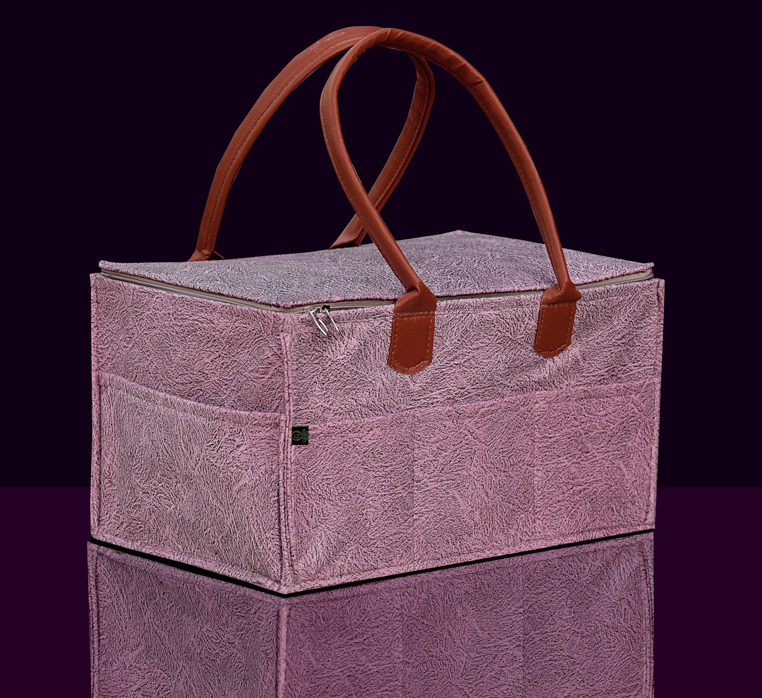 GREEN DECOR - Non Woven Fabric Cute Diaper Caddy Bag with Handles & Zip Lock for Smart Mothers Baby Diaper Caddy Wipes Felt Storage Organizers,Foldable and Portable (Dapple Pink - 18X12X9 Inch)