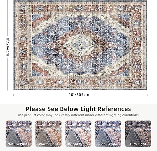 Miniatura 2 de Deerly Alfombra de área de 8 x 10 pies, estilo bohemio, lavable, de 8 x 10, alfombra grande para dormitorio, sala de estar, vintage, antideslizante,