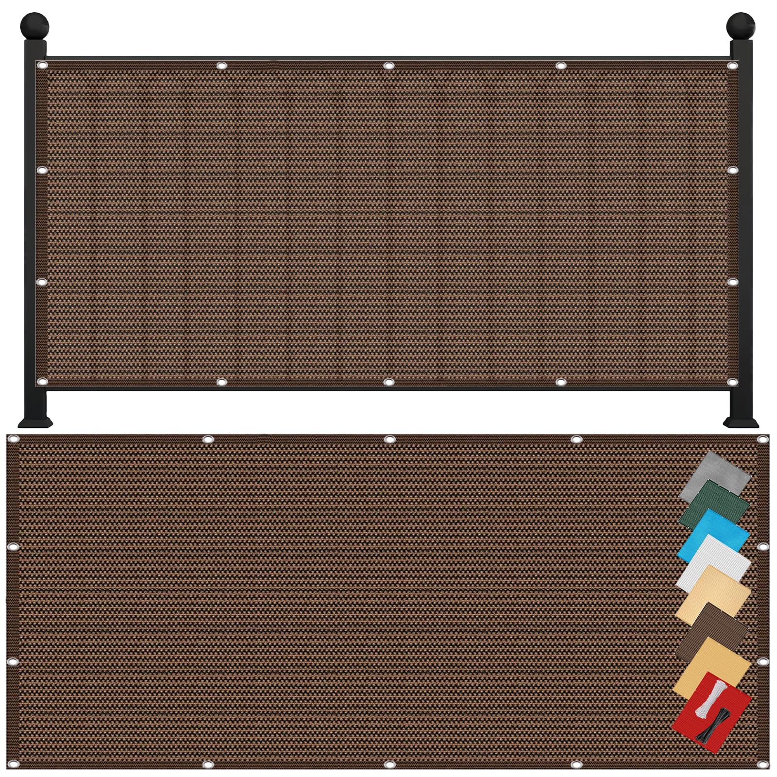Telo Frangivento 75 x 750 cm in HDPE 220G ㎡, Frangivento, Protezione Solare, Permeabile, Anti-Uv, Copertura Balcone Ringhiera con Fascette e Funi para Exterior Terraza, Marrone