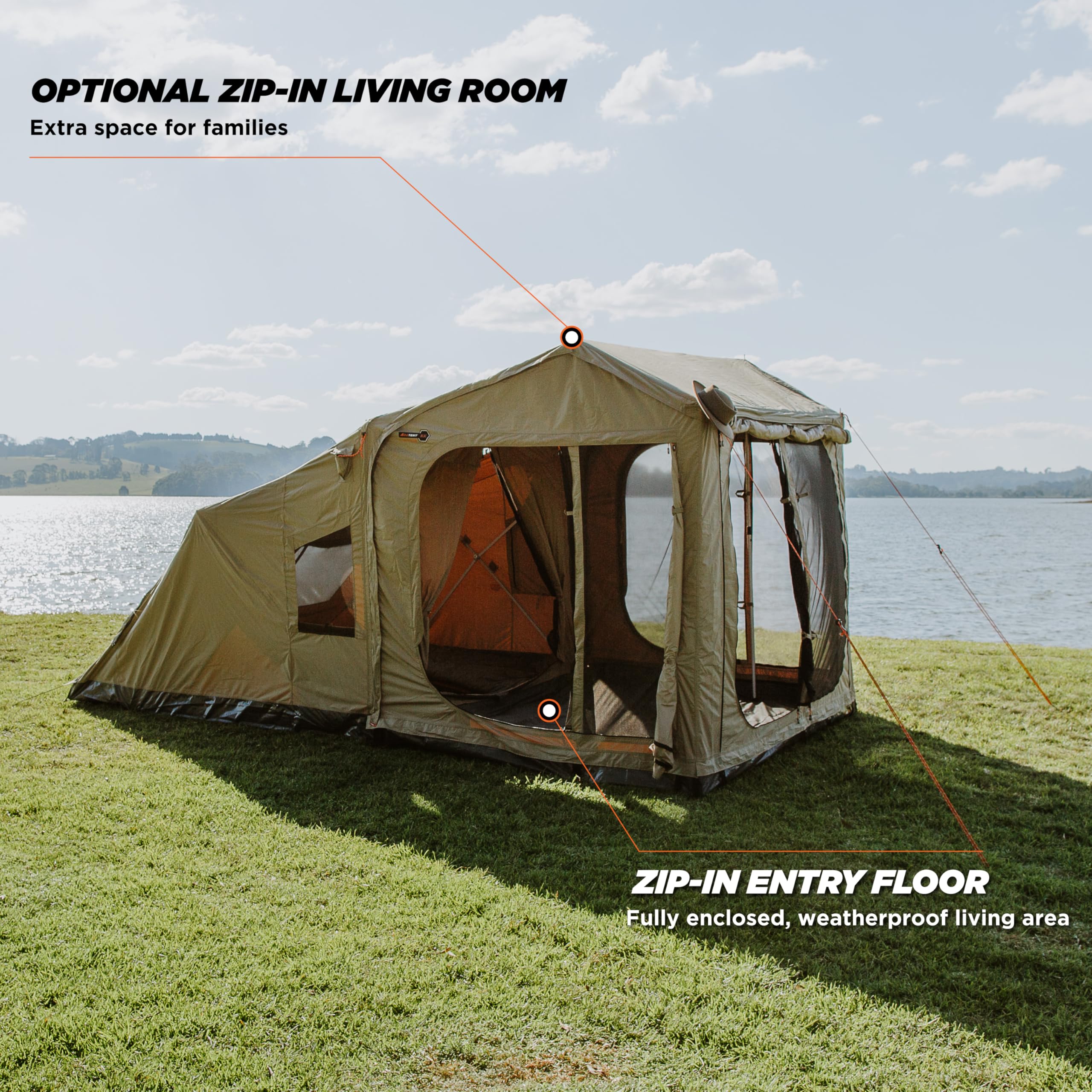 Oztent RX-5 Tent Only 30 Second Setup Camping Tent 5 Person Tent SkyMesh Skylight Expandable with Zip-in Living Room Sold Separately product thumbnail 4