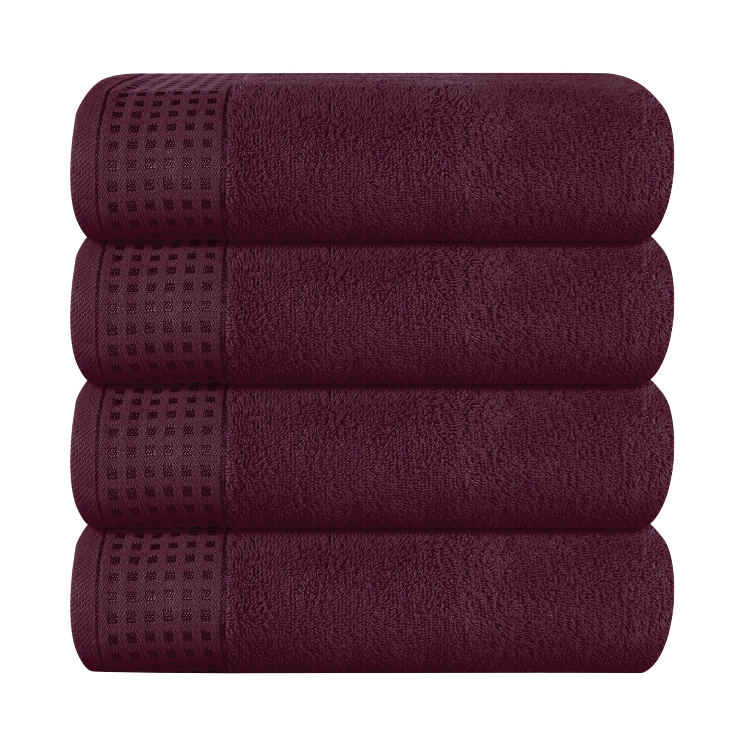 GLAMBURG Ultra Soft 4 Pack Oversized Bath Towel Set 27x54 inches, 100% Cotton Bath Towels, Highly Absorbant Compact Quickdry &amp; Lightweight Towel, Ideal for Gym Travel Camp Pool - Burgundy