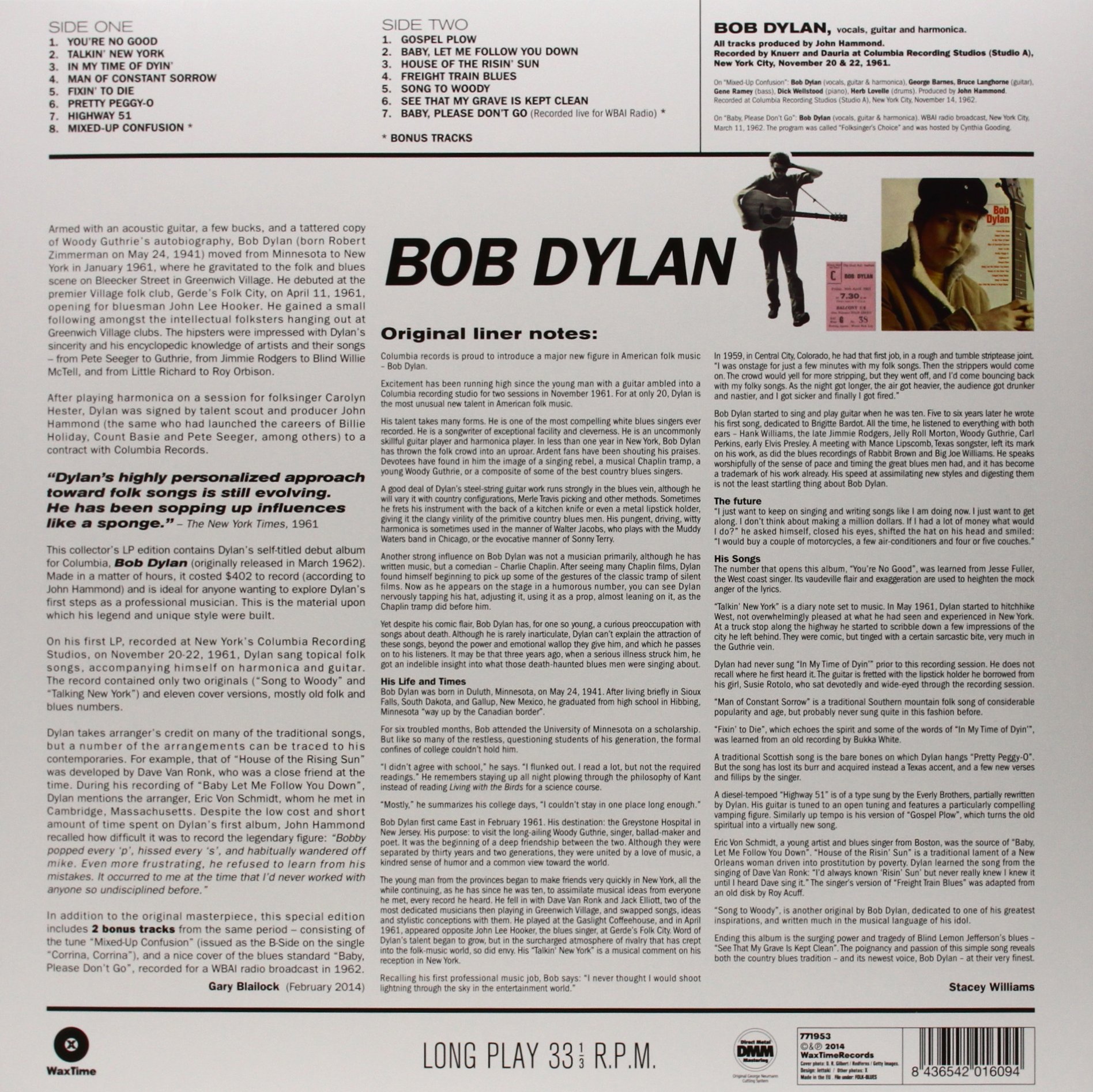 Bob Dylan ( Debut Album ) + 2 Bonus Tracks