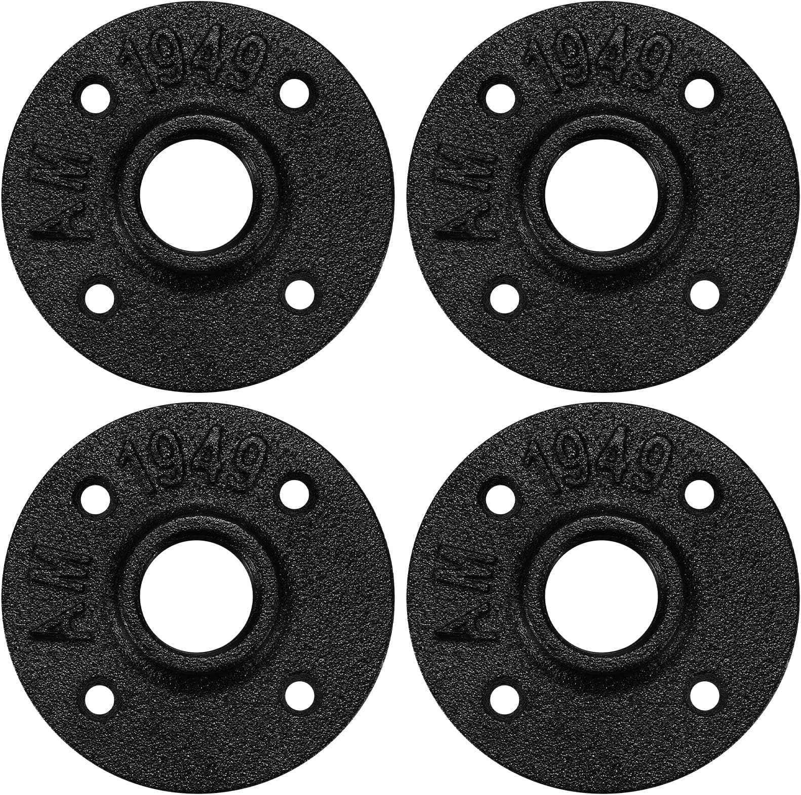 1/2" Black Floor Flange, Home TZH 4 Pack Malleable iron Pipe Flange for Industrial vintage style, Flanges with Threaded Hole for DIY Project/Furniture/Shelving Decoration (4, 1/2 Inch)