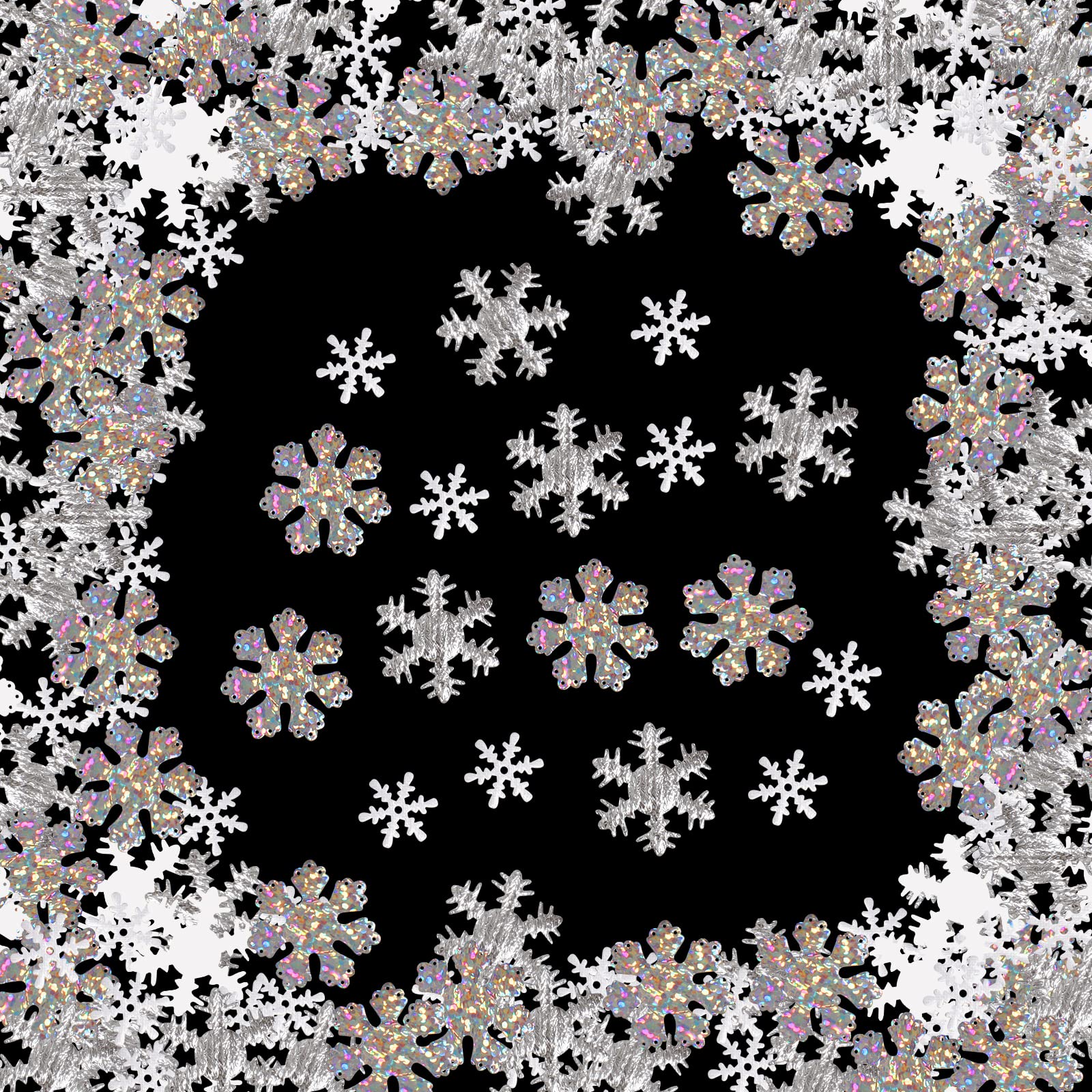 wexpw 400 Pieces Christmas Snowflake Confetti 3 Shapes Christmas Glitter Iridescent Silver White Snowflakes Confetti Sequins Christmas Snowflakes Table Confetti Decorations