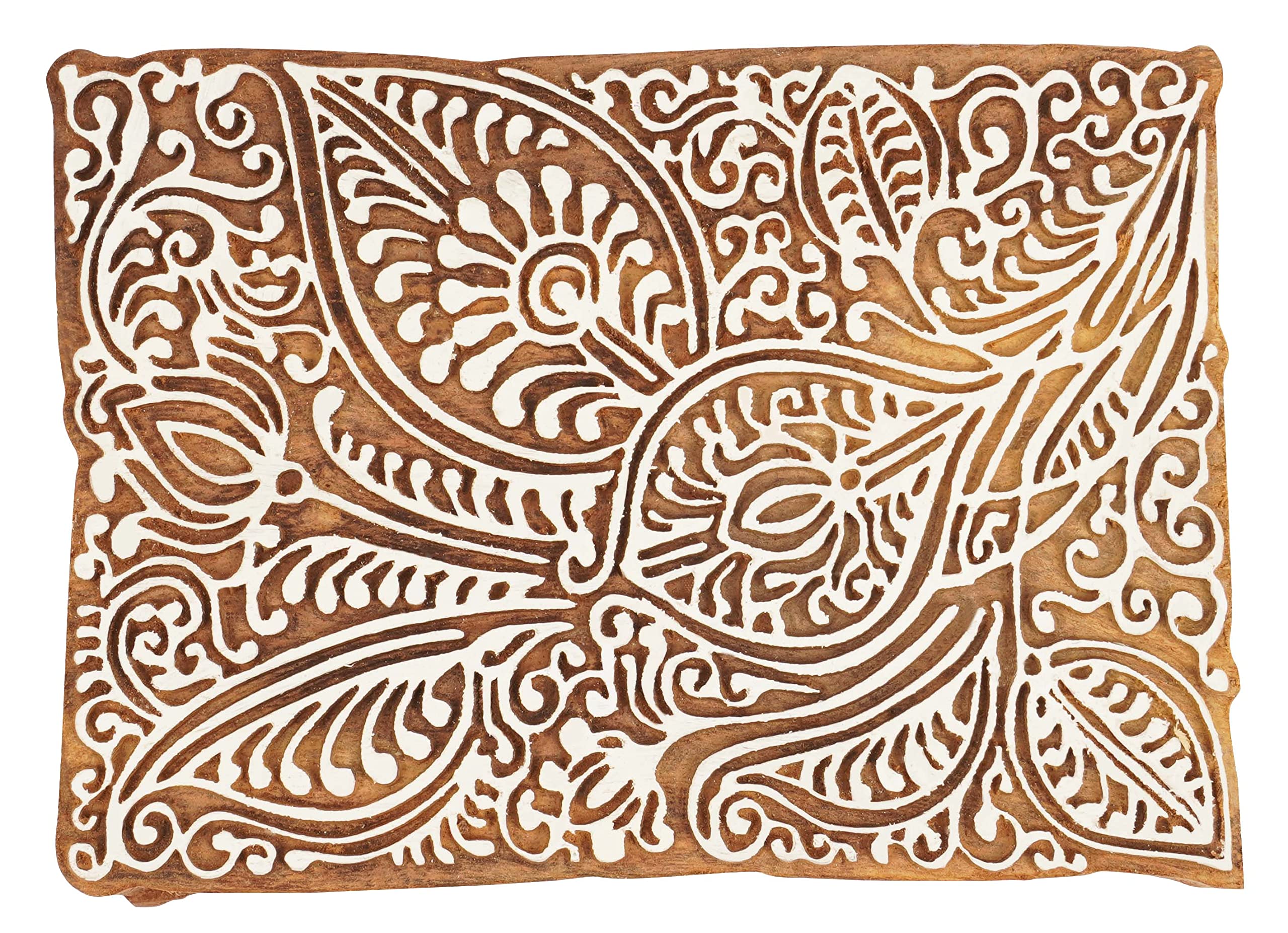 Bloc d'impression textile floral ethnique de 6 pouces en bois sculpté main