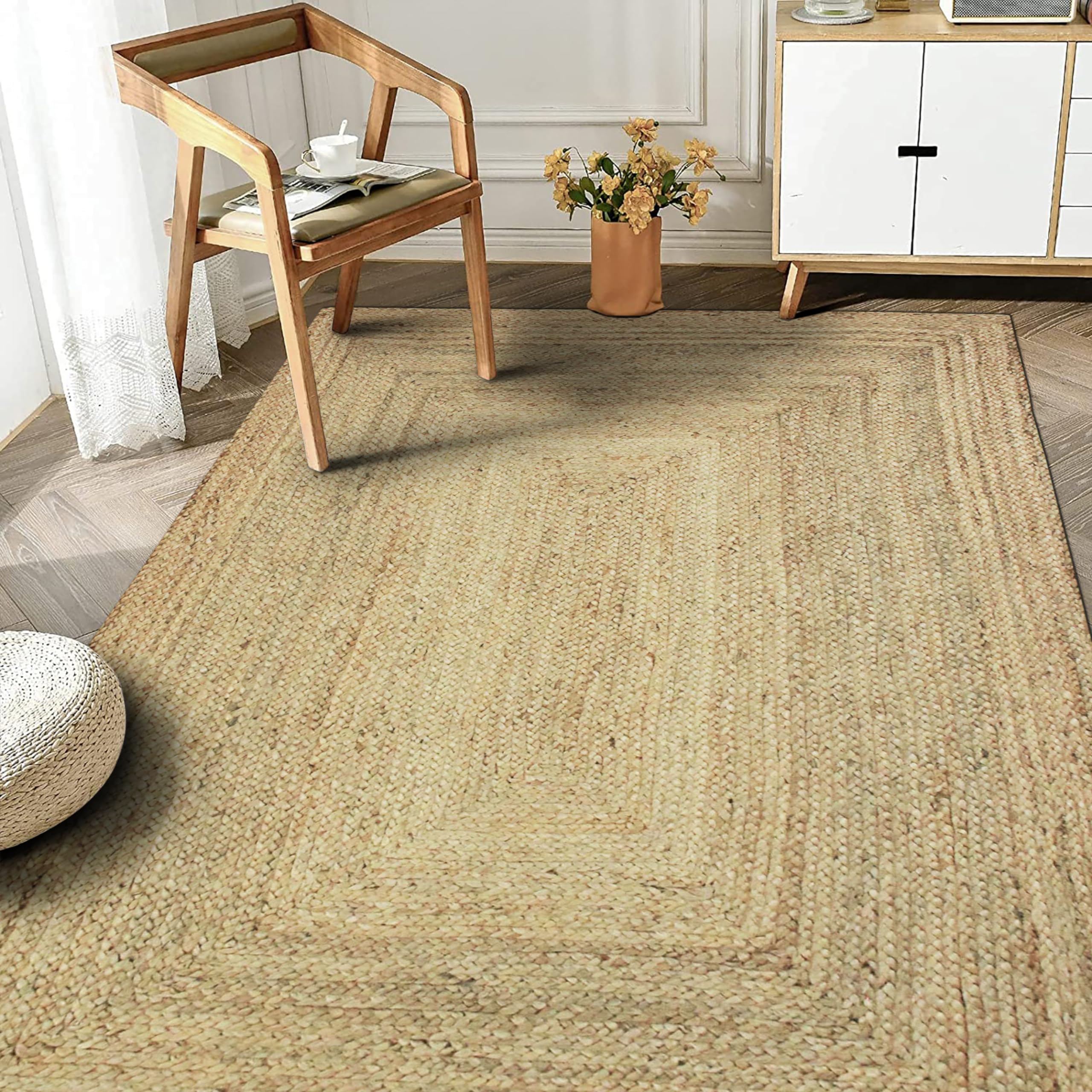 Tapis Jute Tressé VHC – Ovale 36x60 – Couleurs Bleu Moutarde – Neuf