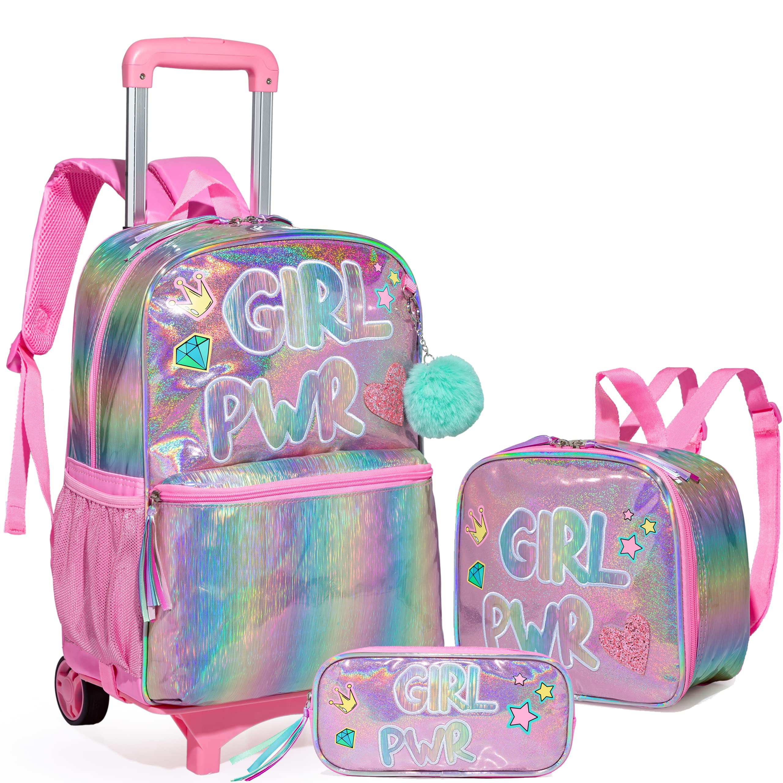 HTgroce Mochila con Ruedas Niña con Estuche para Lápices y Bolsa para el Almuerzo Mochila 3 en 1 con Mochila Ruedas Niña 8 años