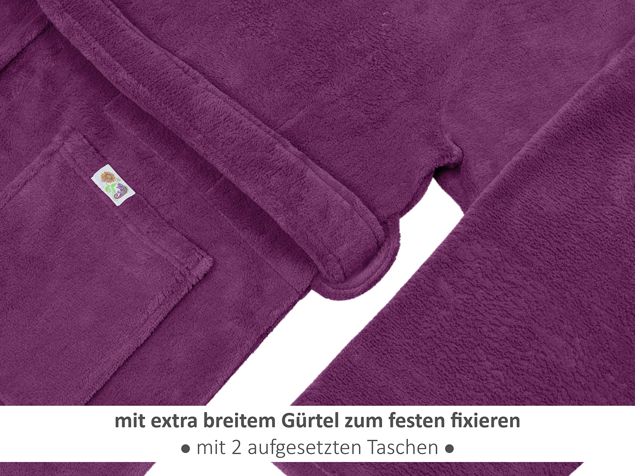Kuschelfleece Therapie Bademantel mit Kapuze und Innentaschen 1582.2293, S, beere