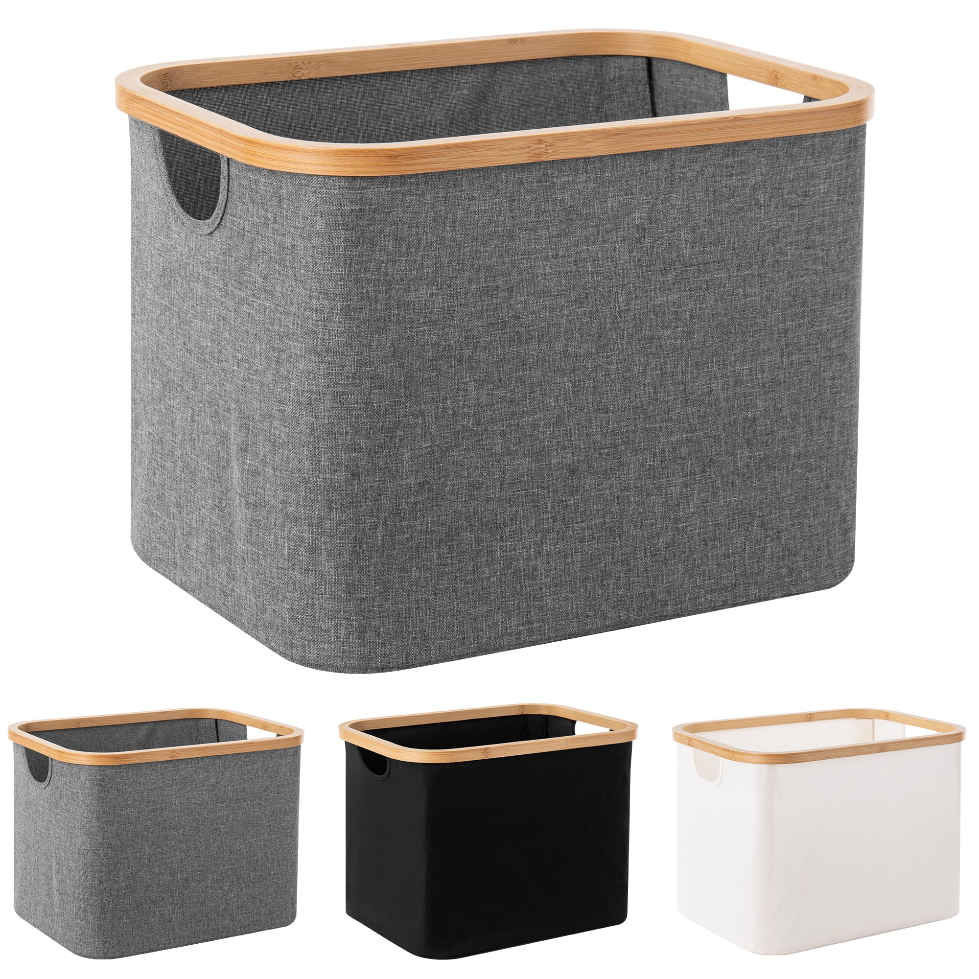 Woodluv Foldable Laundry Baskets, 36L Laundry Hamper, Foldable Thin Dirty Clothes Hamper for Laundry Collapsible Bin for Bathroom Bedroom, Grey