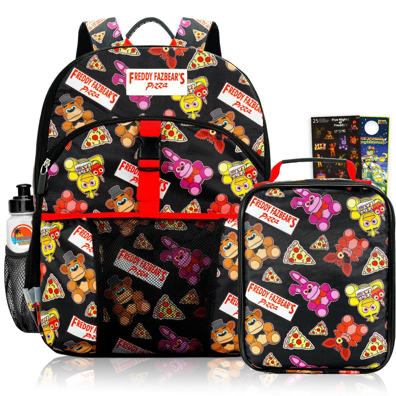 Five Nights at Freddy's Backpack with Lunch Bag Set - Bundle with 16" FNAF Backpack, FNAF Lunch Box, Stickers, Water Bottle | Five Nights at Freddy's