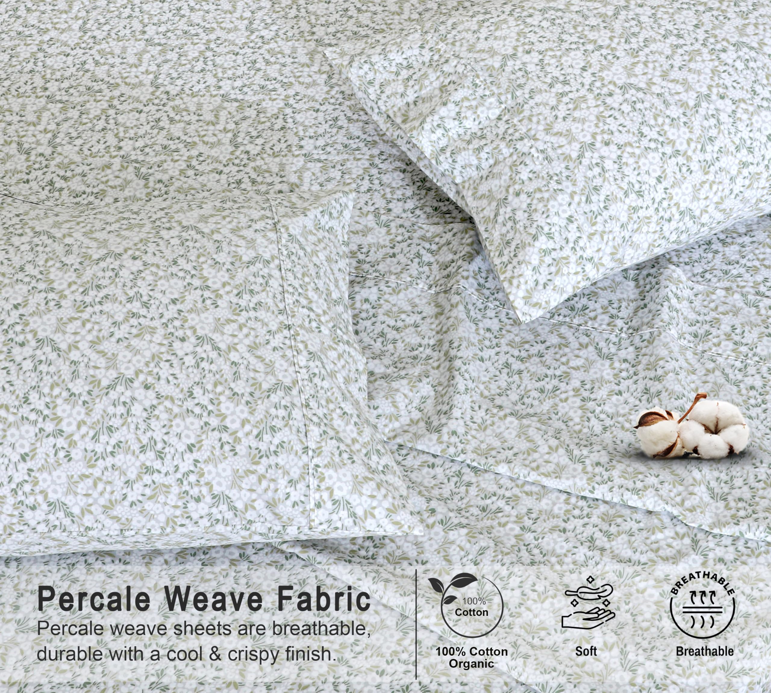 RUVANTI Prześcieradła ze 100% bawełny organicznej Twin XL, perkalowy splot, certyfikat GOTS, 3-częściowy zestaw, głęboka kieszeń 38 cm, wyraźna i oddychająca, miękka, trwała pościel, Sábanas Algodón